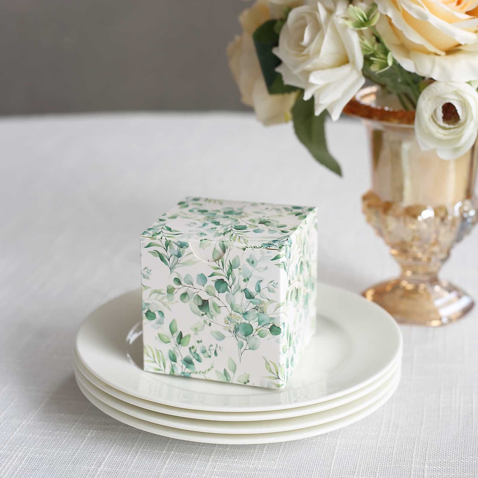 25 White 3x3 in Floral Printed Square Gift Boxes Party Favor Holders