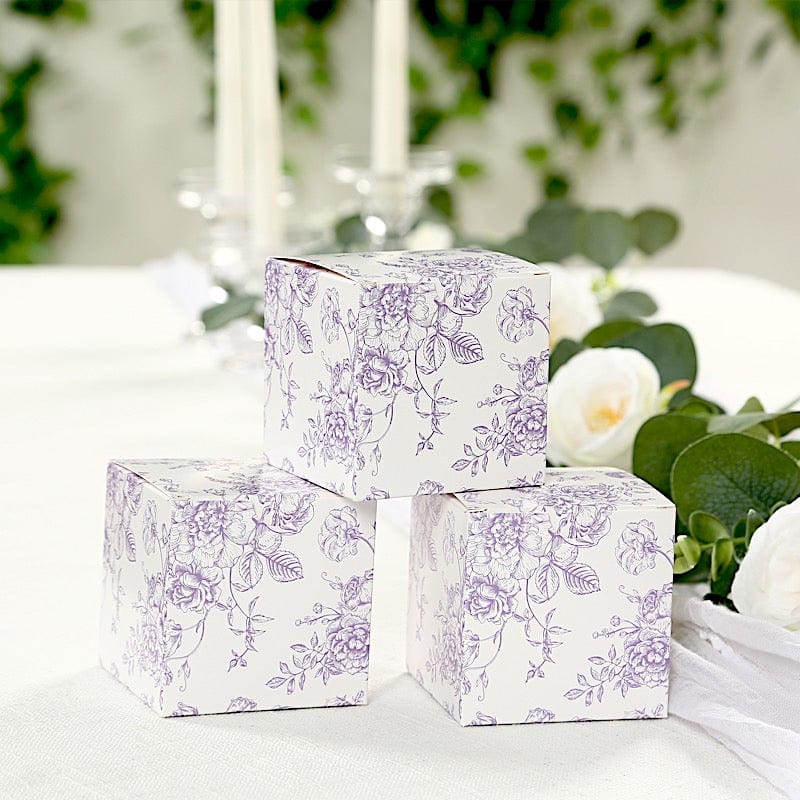 25 White 3x3 in Floral Printed Square Gift Boxes Party Favor Holders
