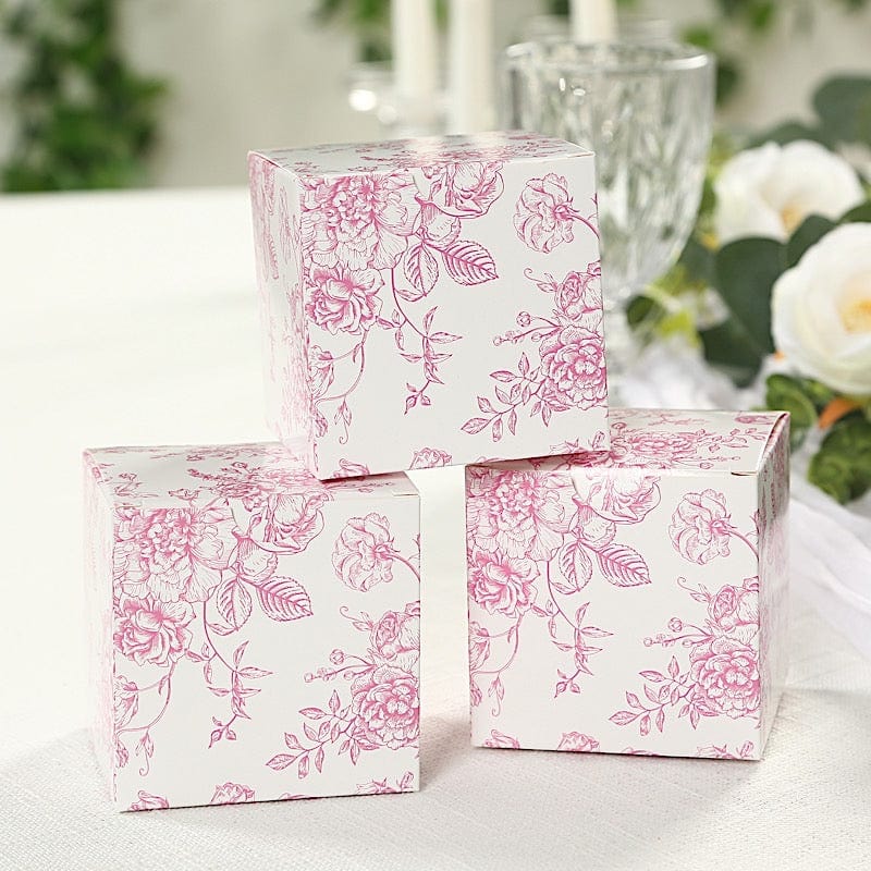 25 White 3x3 in Floral Printed Square Gift Boxes Party Favor Holders