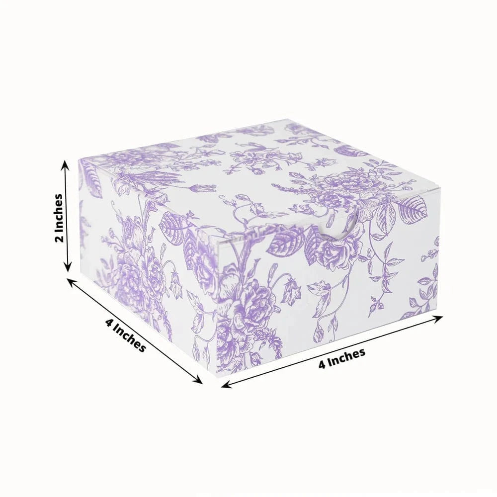 25 White 4x4 in Floral Printed Square Gift Boxes Party Favor Holders