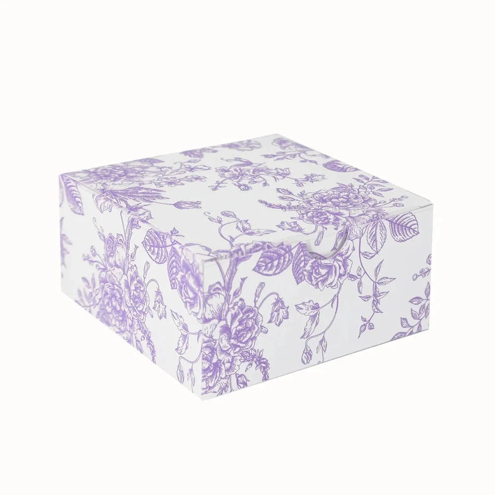 25 White 4x4 in Floral Printed Square Gift Boxes Party Favor Holders