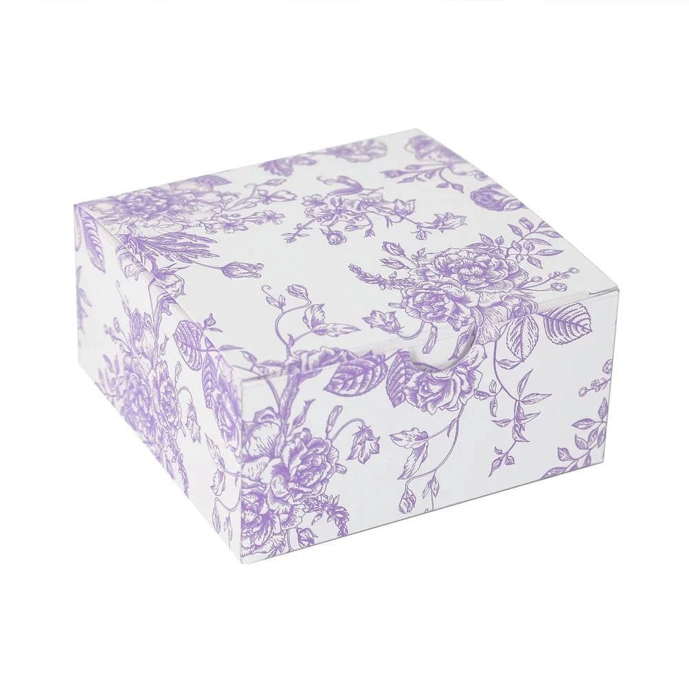 25 White 4x4 in Floral Printed Square Gift Boxes Party Favor Holders
