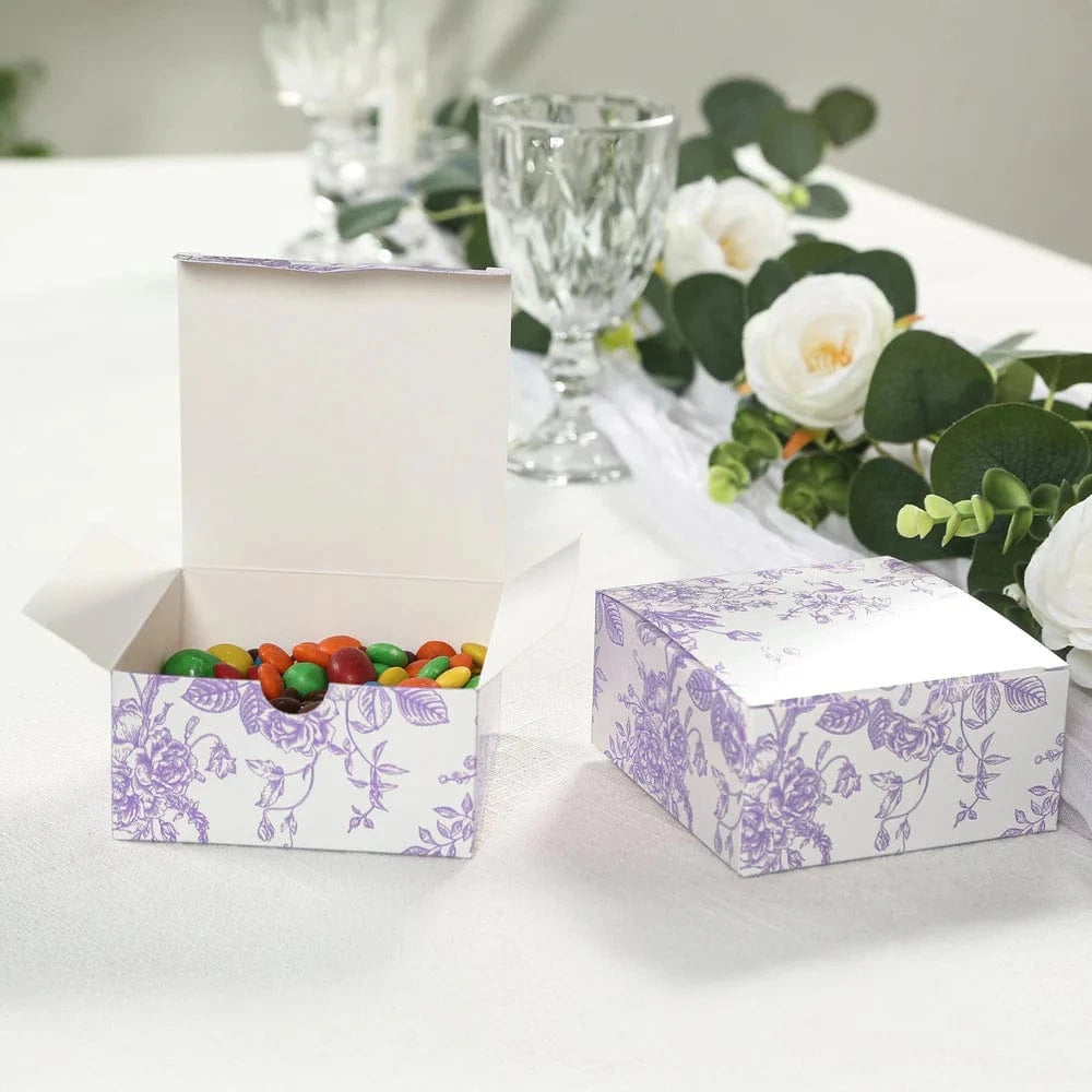 25 White 4x4 in Floral Printed Square Gift Boxes Party Favor Holders
