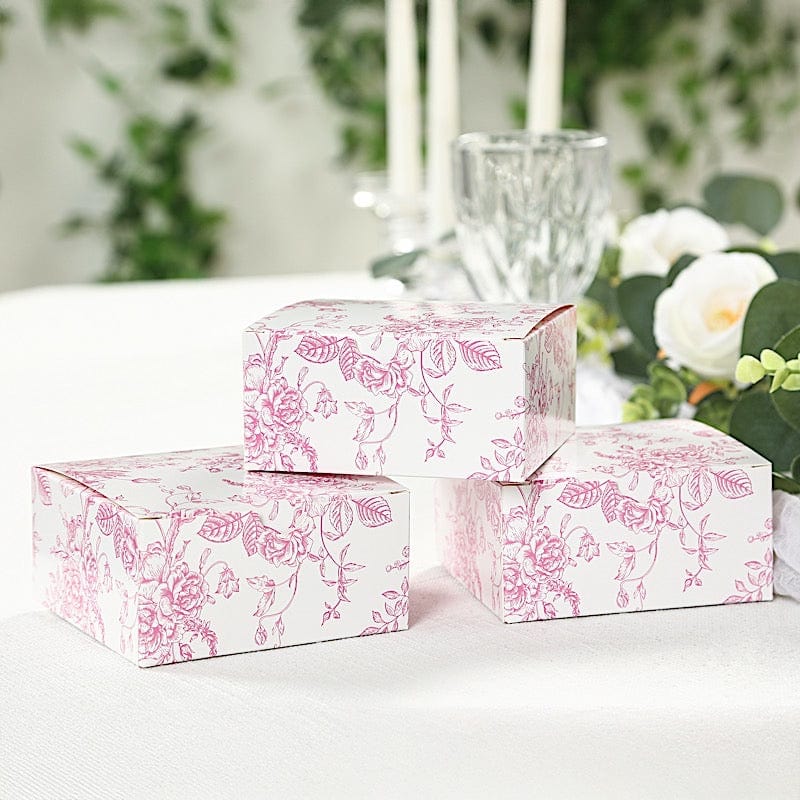 25 White 4x4 in Floral Printed Square Gift Boxes Party Favor Holders
