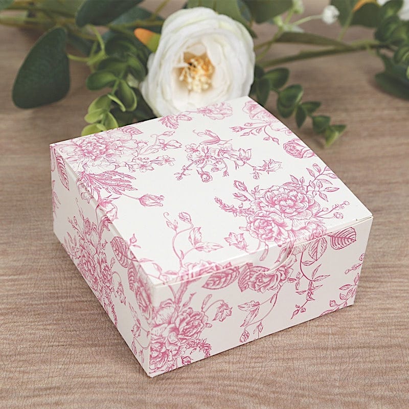 25 White 4x4 in Floral Printed Square Gift Boxes Party Favor Holders
