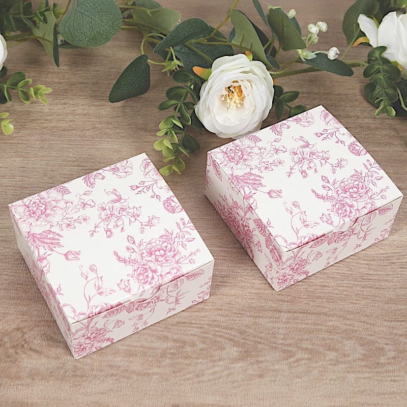 25 White 4x4 in Floral Printed Square Gift Boxes Party Favor Holders