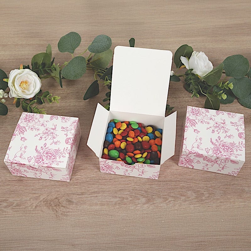 25 White 4x4 in Floral Printed Square Gift Boxes Party Favor Holders