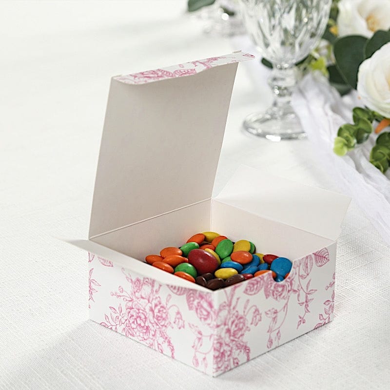 25 White 4x4 in Floral Printed Square Gift Boxes Party Favor Holders