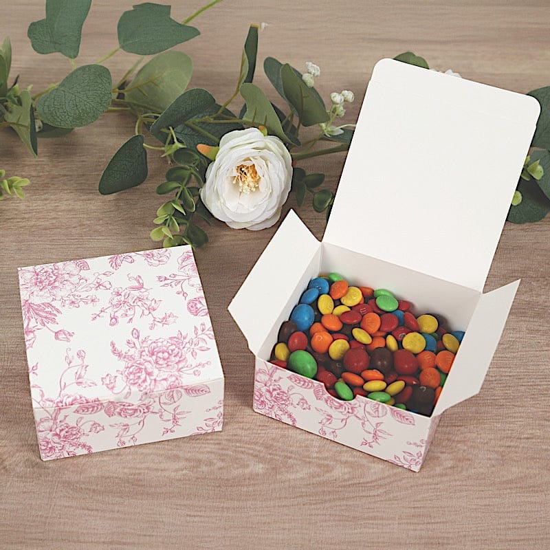 25 White 4x4 in Floral Printed Square Gift Boxes Party Favor Holders