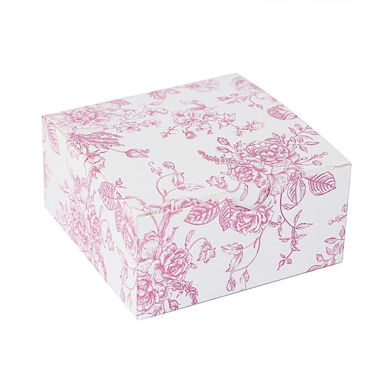 25 White 4x4 in Floral Printed Square Gift Boxes Party Favor Holders
