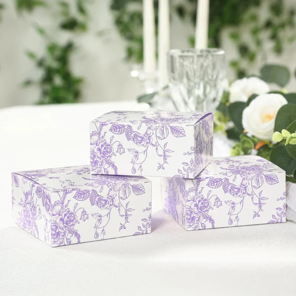 25 White 4x4 in Floral Printed Square Gift Boxes Party Favor Holders