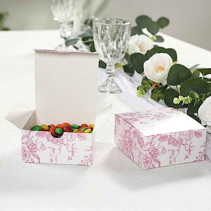 25 White 4x4 in Floral Printed Square Gift Boxes Party Favor Holders