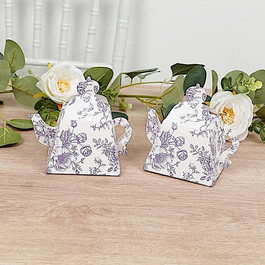 25 White 5x4 in Mini Teapot Gift Boxes with French Toile Floral Print