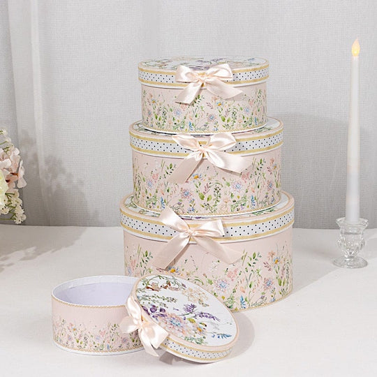 4 Round Cardstock Nesting Gift Boxes with Lids - Floral