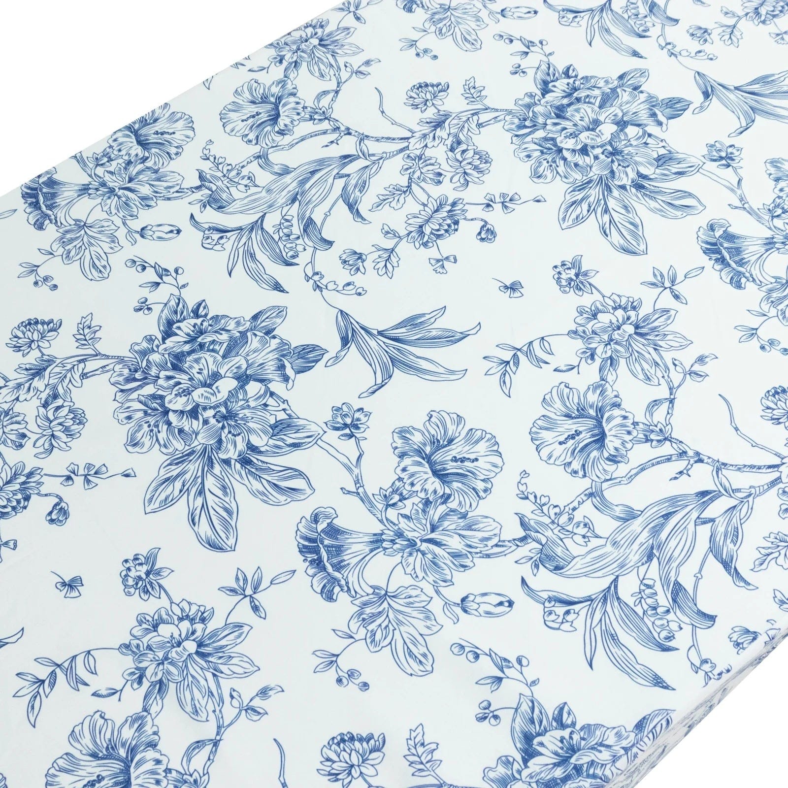 6 feet Fitted Polyester Rectangle Tablecloth with French Toile Floral Pattern