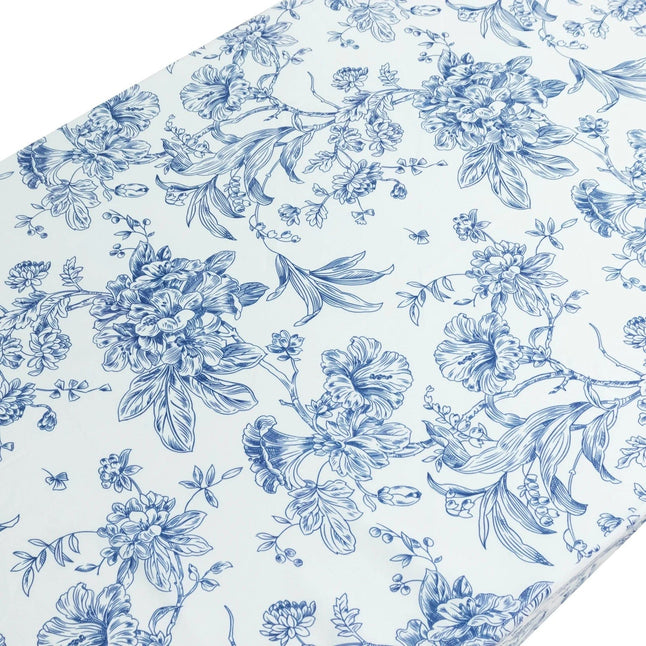 6 feet Fitted Polyester Rectangle Tablecloth with French Toile Floral Pattern