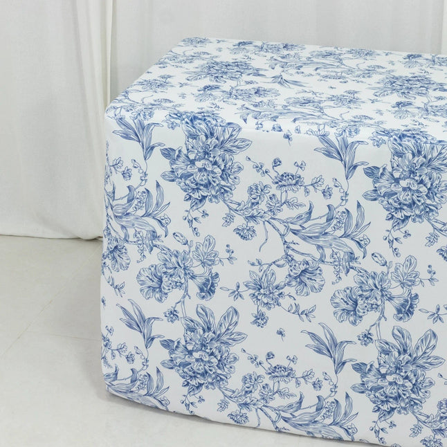 6 feet Fitted Polyester Rectangle Tablecloth with French Toile Floral Pattern