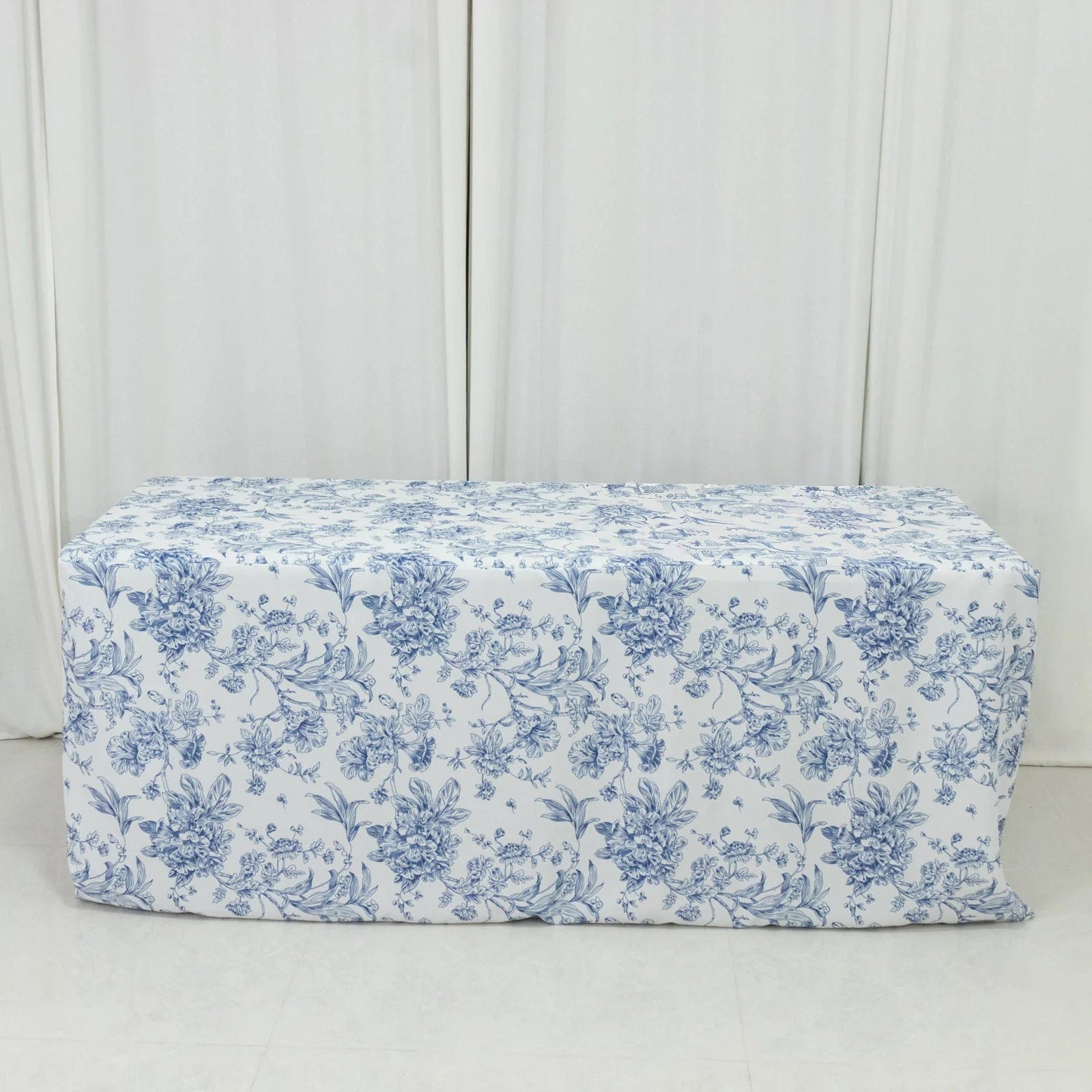 6 feet Fitted Polyester Rectangle Tablecloth with French Toile Floral Pattern