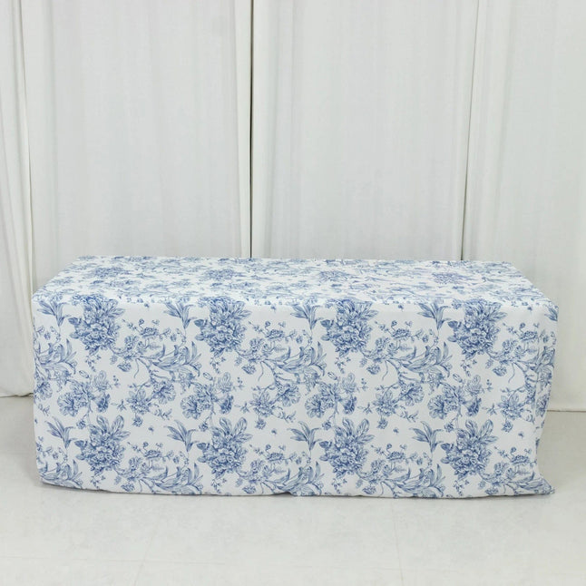 6 feet Fitted Polyester Rectangle Tablecloth with French Toile Floral Pattern