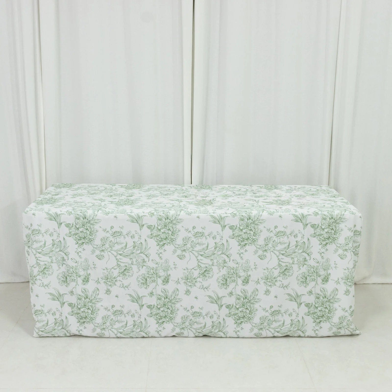 6 feet Fitted Polyester Rectangle Tablecloth with French Toile Floral Pattern