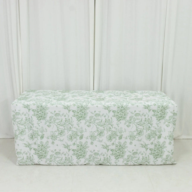 6 feet Fitted Polyester Rectangle Tablecloth with French Toile Floral Pattern