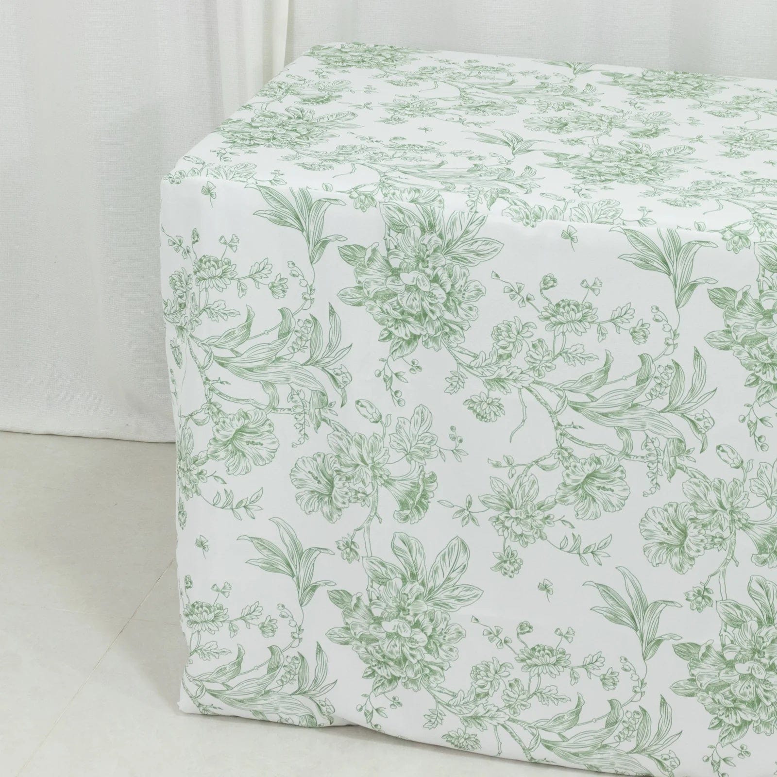 6 feet Fitted Polyester Rectangle Tablecloth with French Toile Floral Pattern