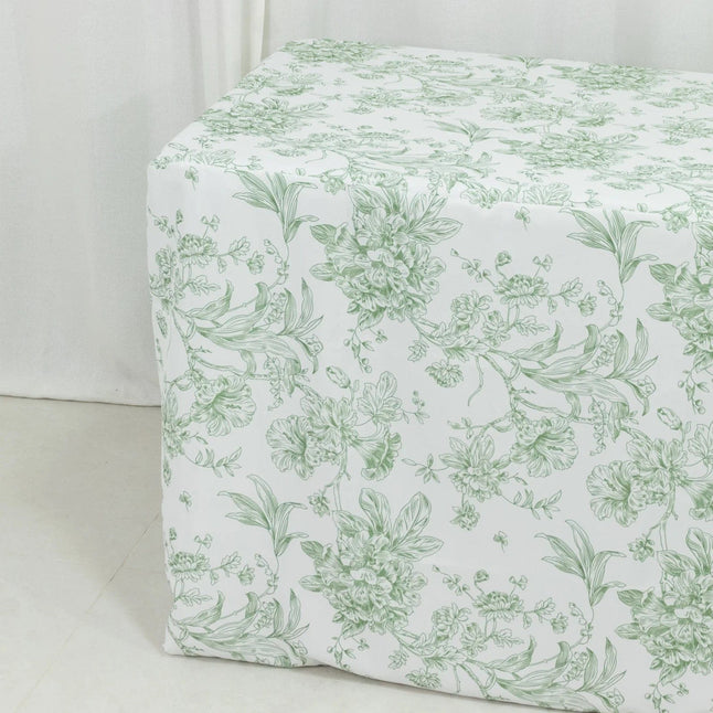 6 feet Fitted Polyester Rectangle Tablecloth with French Toile Floral Pattern