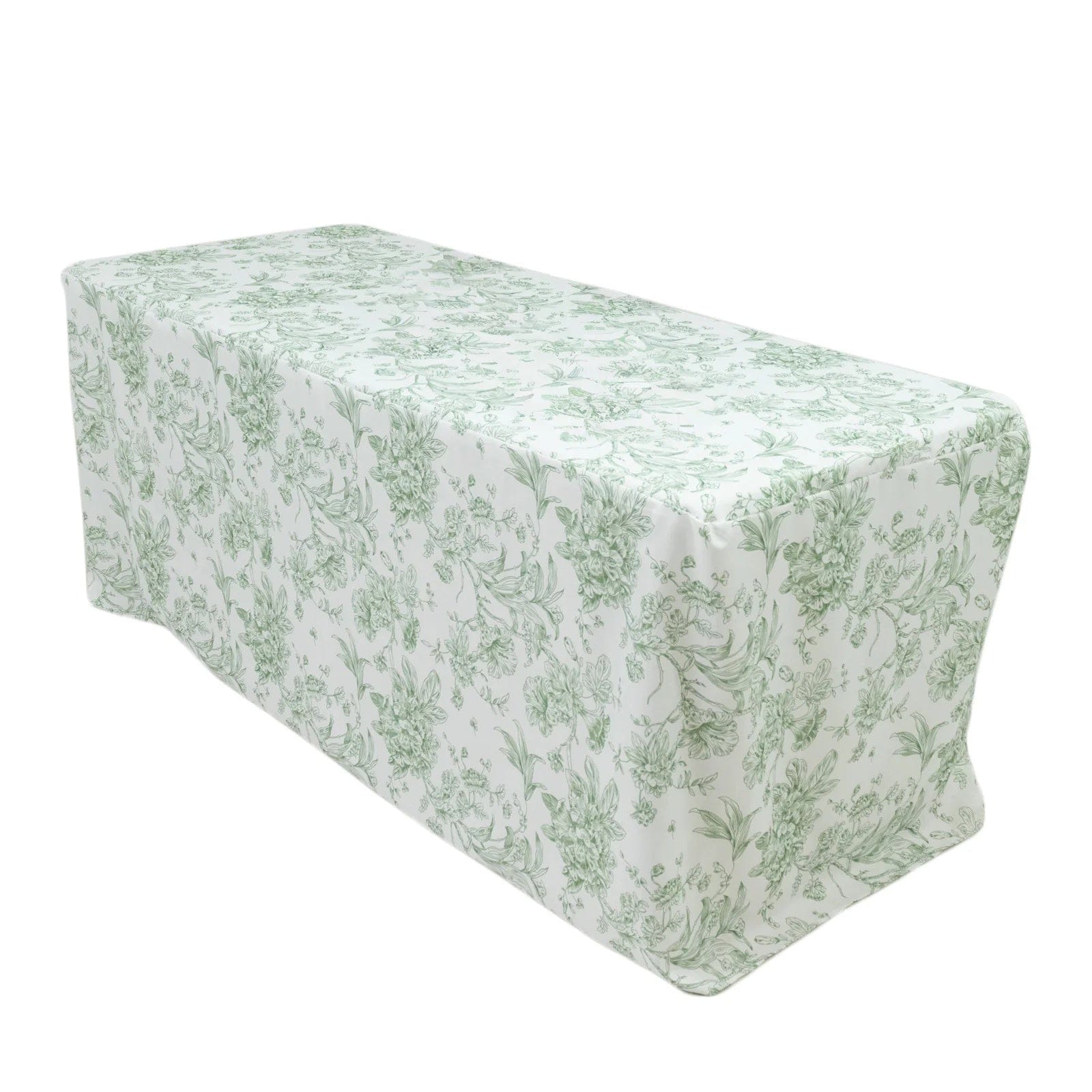 6 feet Fitted Polyester Rectangle Tablecloth with French Toile Floral Pattern
