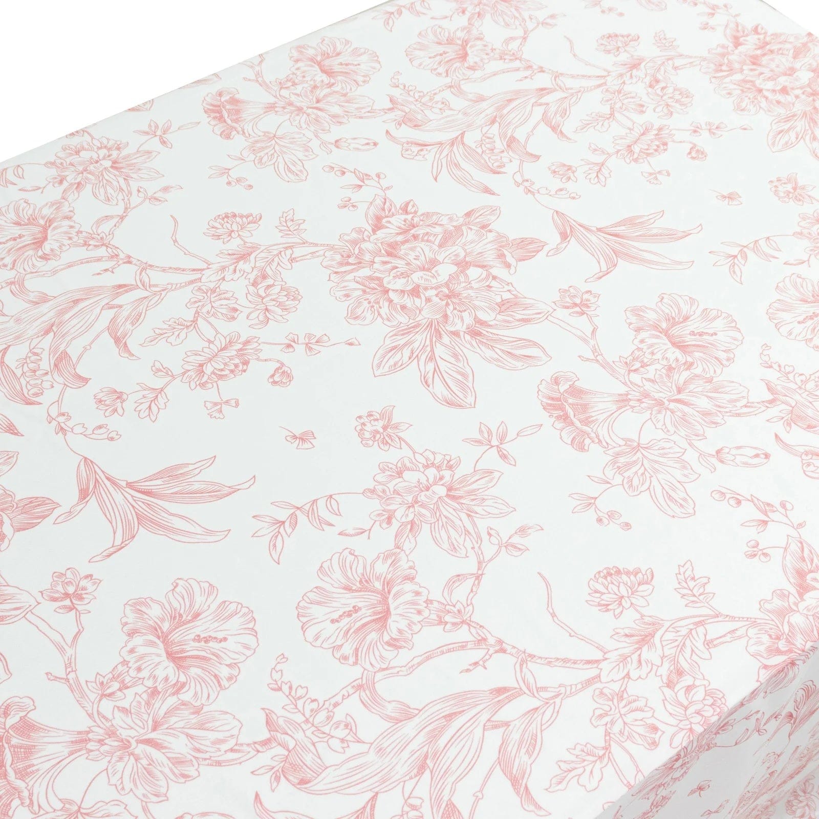 6 feet Fitted Polyester Rectangle Tablecloth with French Toile Floral Pattern