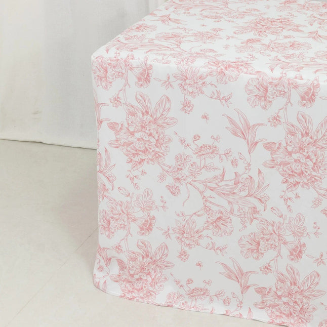 6 feet Fitted Polyester Rectangle Tablecloth with French Toile Floral Pattern