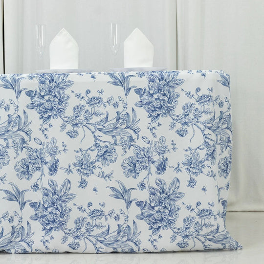 6 feet Fitted Polyester Rectangle Tablecloth with French Toile Floral Pattern