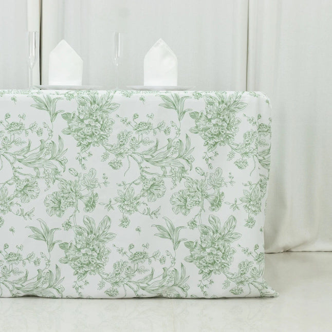 6 feet Fitted Polyester Rectangle Tablecloth with French Toile Floral Pattern