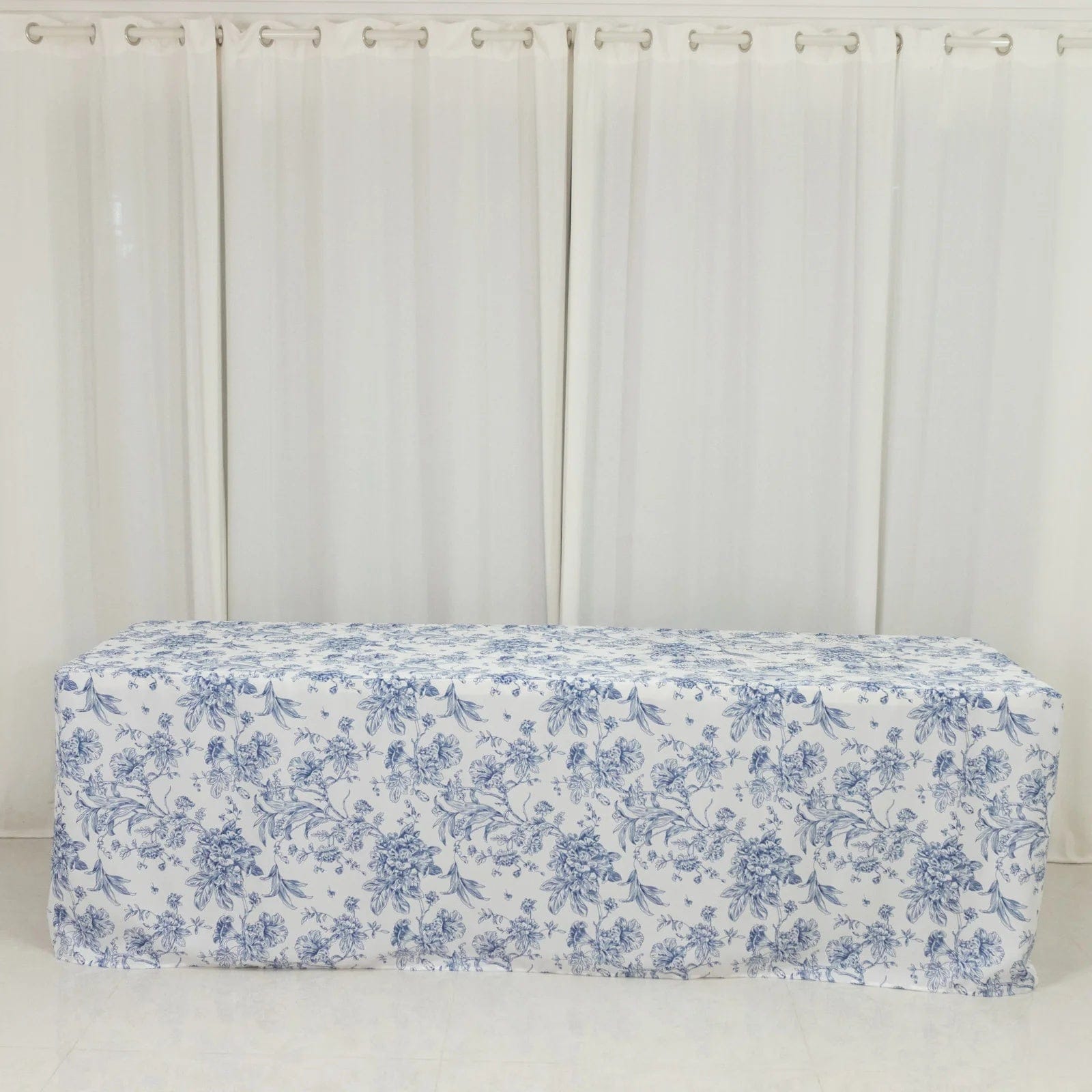 8 feet Fitted Polyester Rectangle Tablecloth with French Toile Floral Pattern