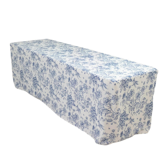 8 feet Fitted Polyester Rectangle Tablecloth with French Toile Floral Pattern