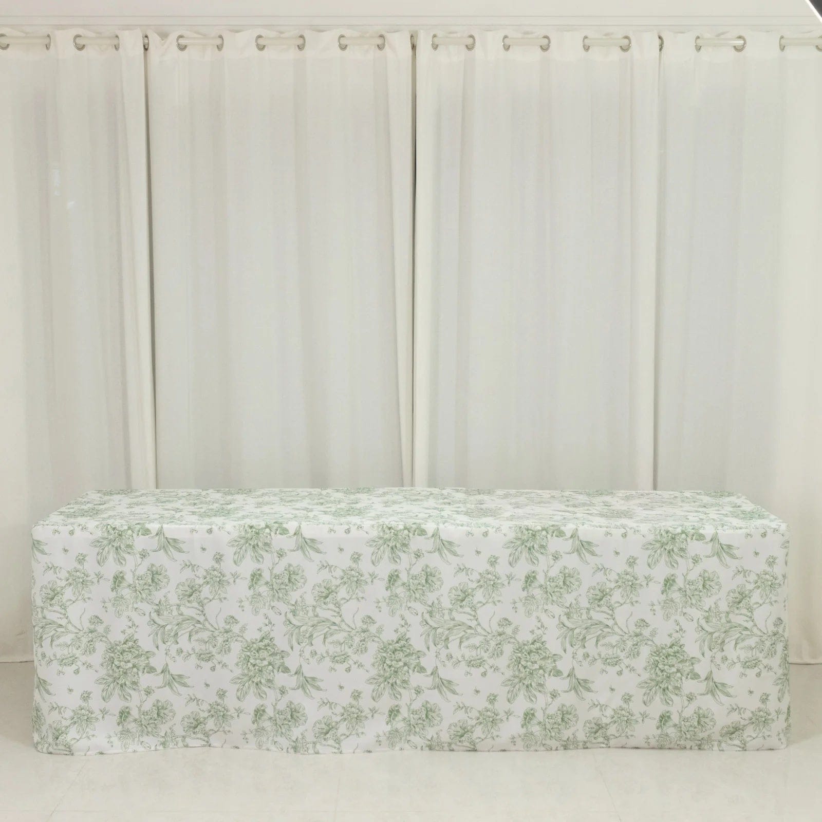 8 feet Fitted Polyester Rectangle Tablecloth with French Toile Floral Pattern