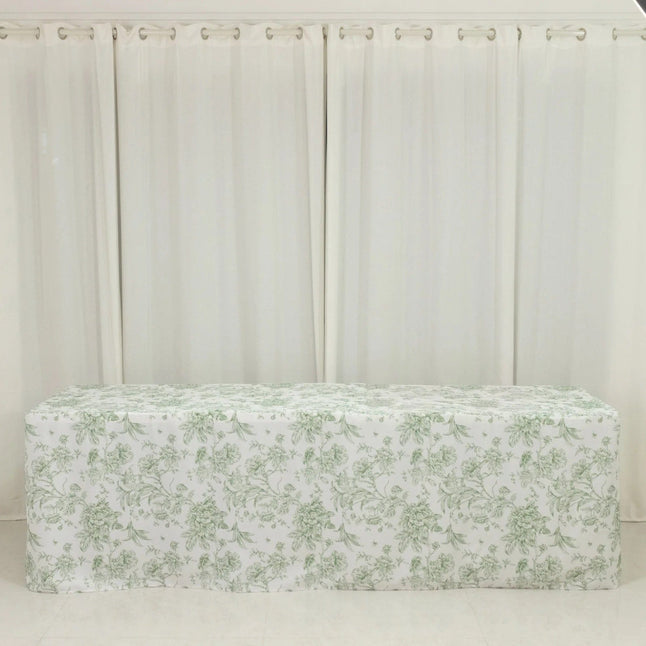 8 feet Fitted Polyester Rectangle Tablecloth with French Toile Floral Pattern