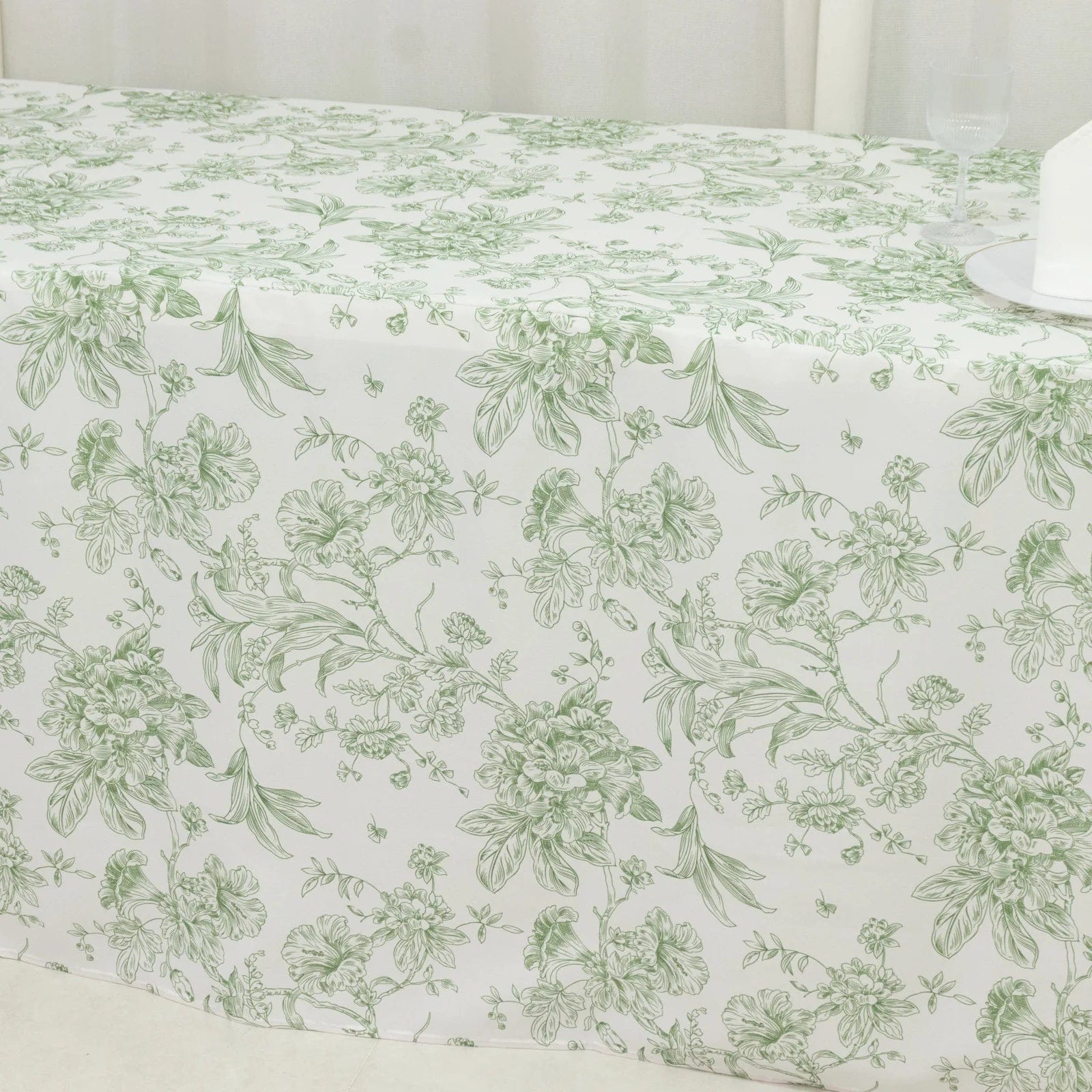 8 feet Fitted Polyester Rectangle Tablecloth with French Toile Floral Pattern