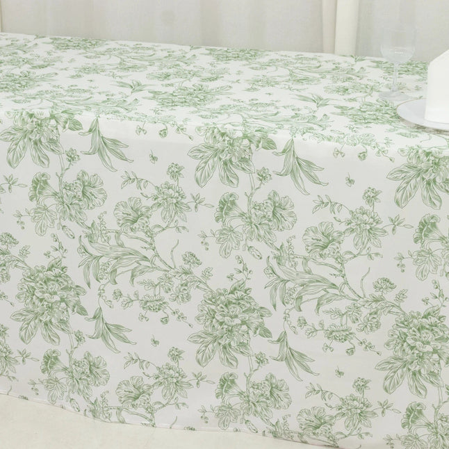 8 feet Fitted Polyester Rectangle Tablecloth with French Toile Floral Pattern