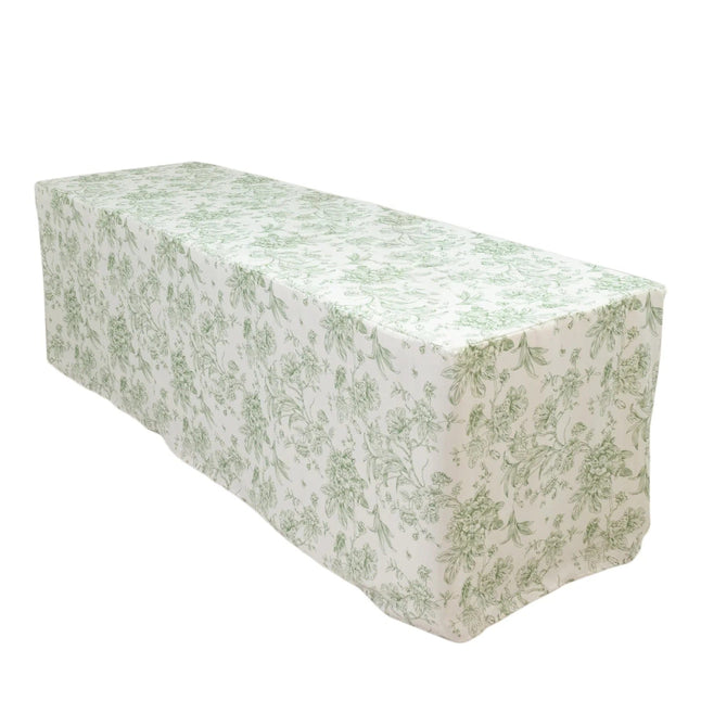 8 feet Fitted Polyester Rectangle Tablecloth with French Toile Floral Pattern