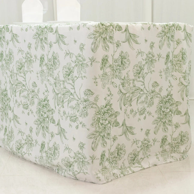 8 feet Fitted Polyester Rectangle Tablecloth with French Toile Floral Pattern
