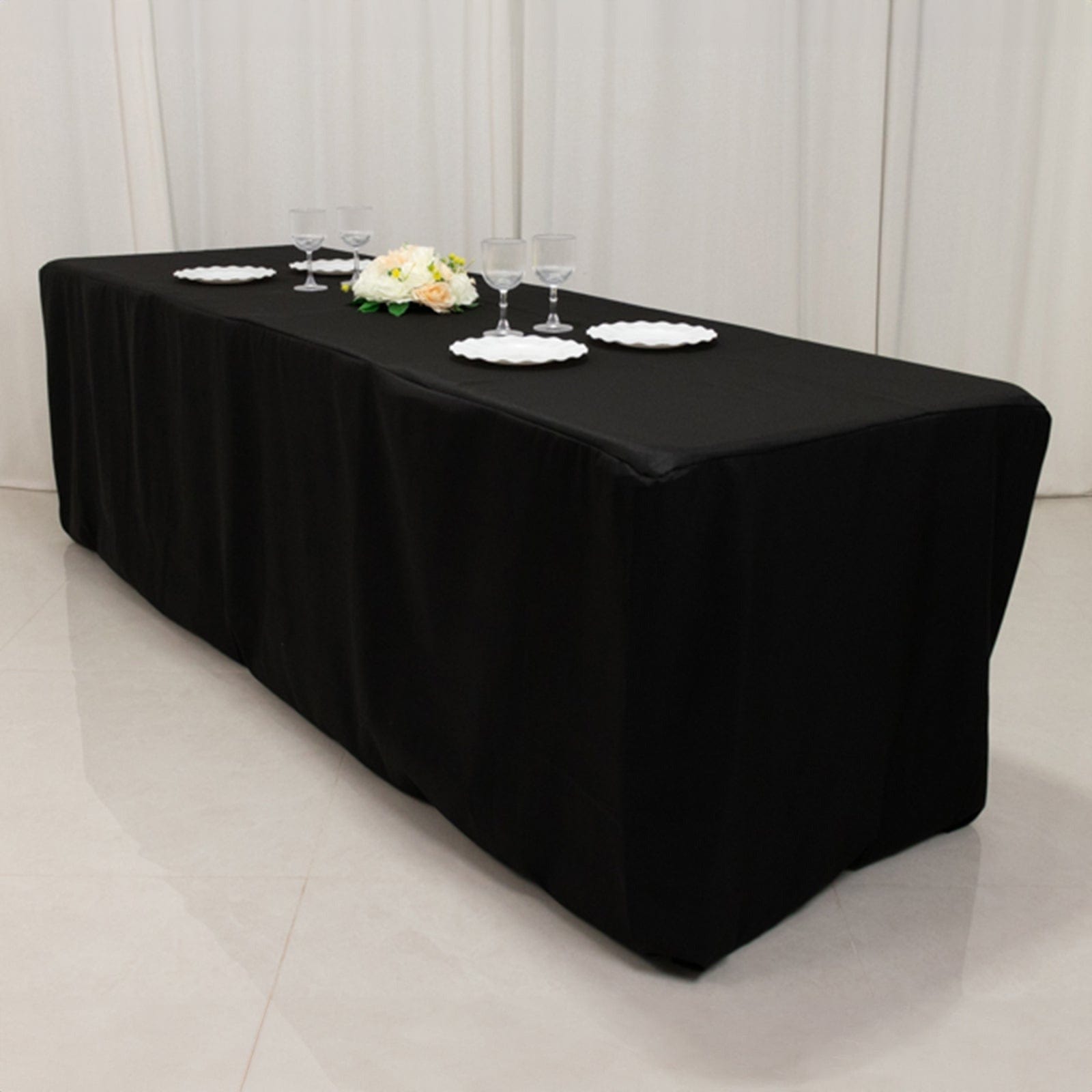 Black 24x30 in Fitted Polyester Rectangular Tablecloth