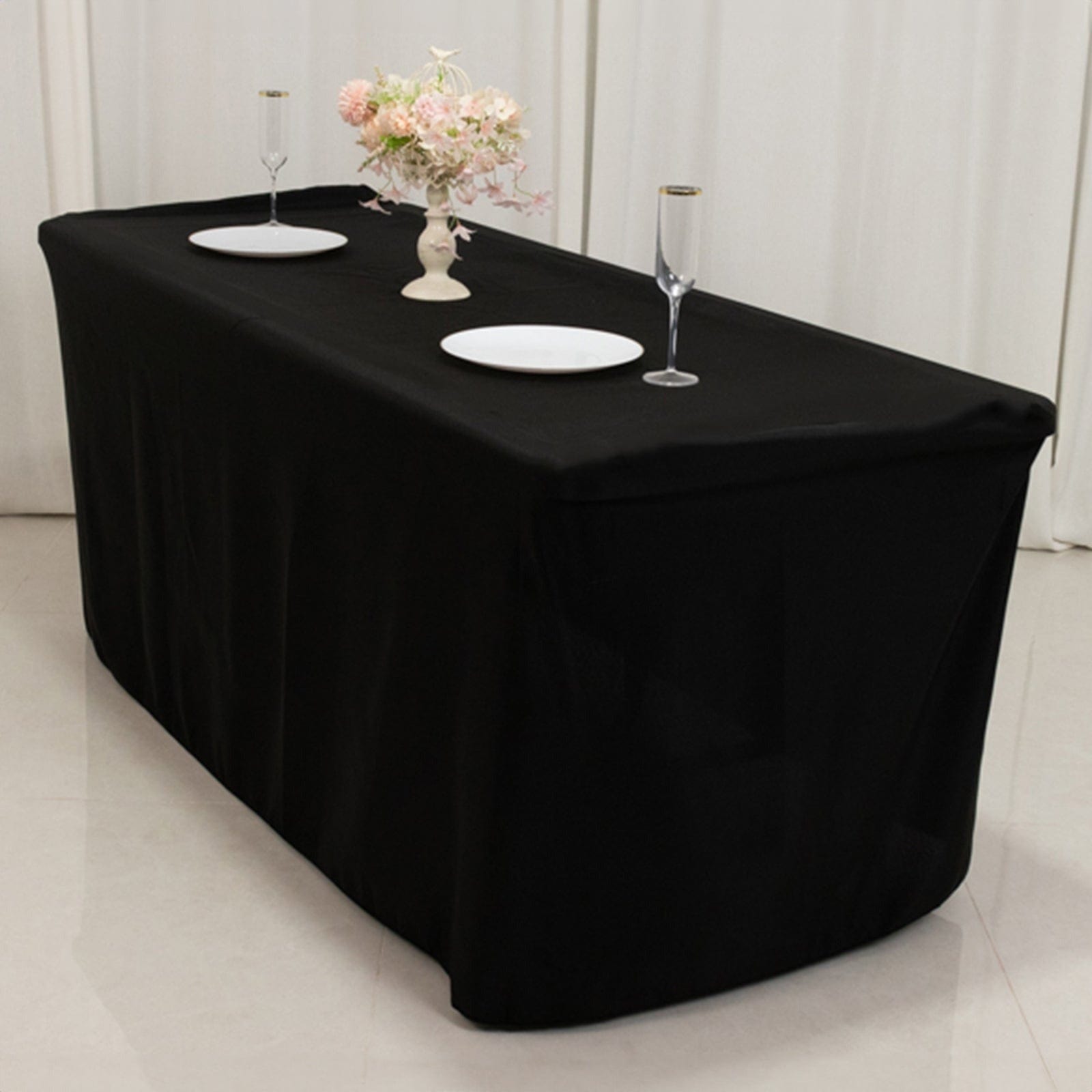 Black 24x30 in Fitted Polyester Rectangular Tablecloth