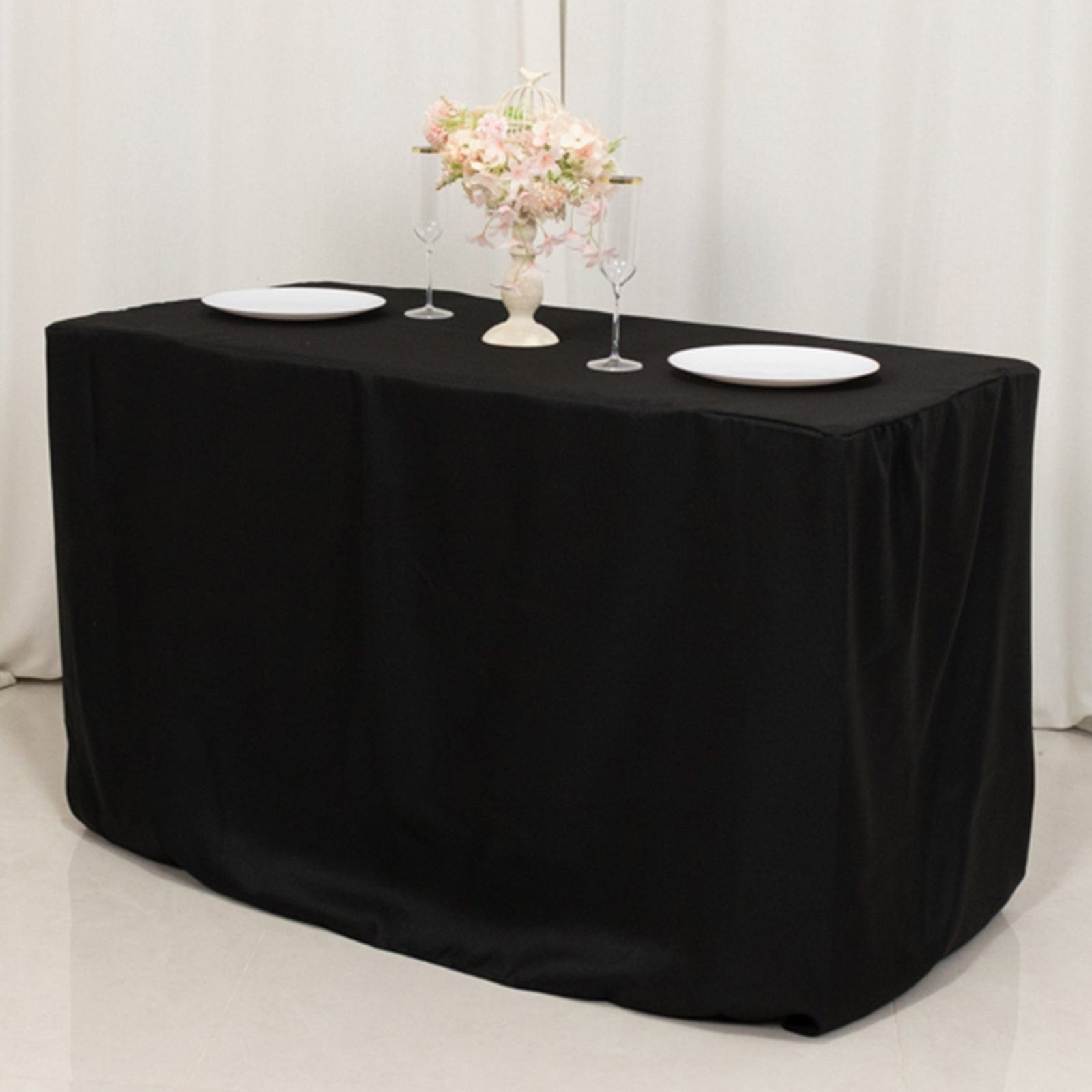 Black 24x30 in Fitted Polyester Rectangular Tablecloth
