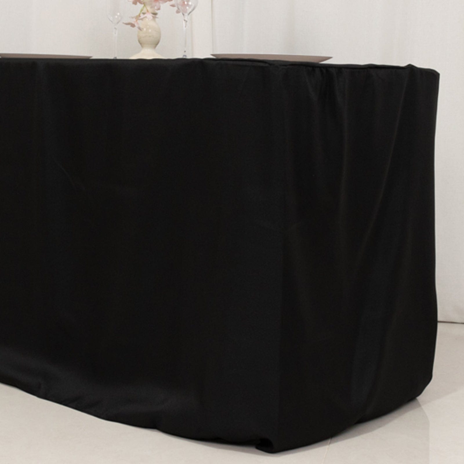 Black 24x30 in Fitted Polyester Rectangular Tablecloth