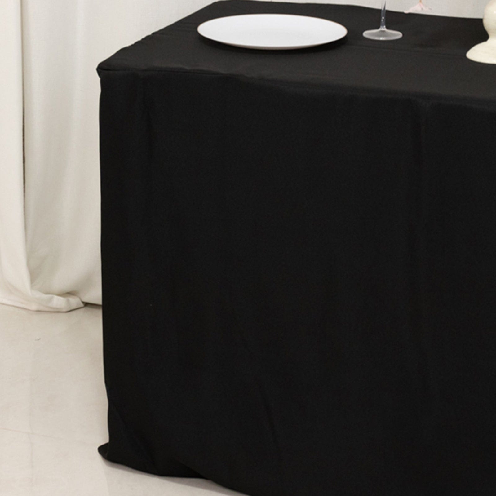 Black 24x30 in Fitted Polyester Rectangular Tablecloth