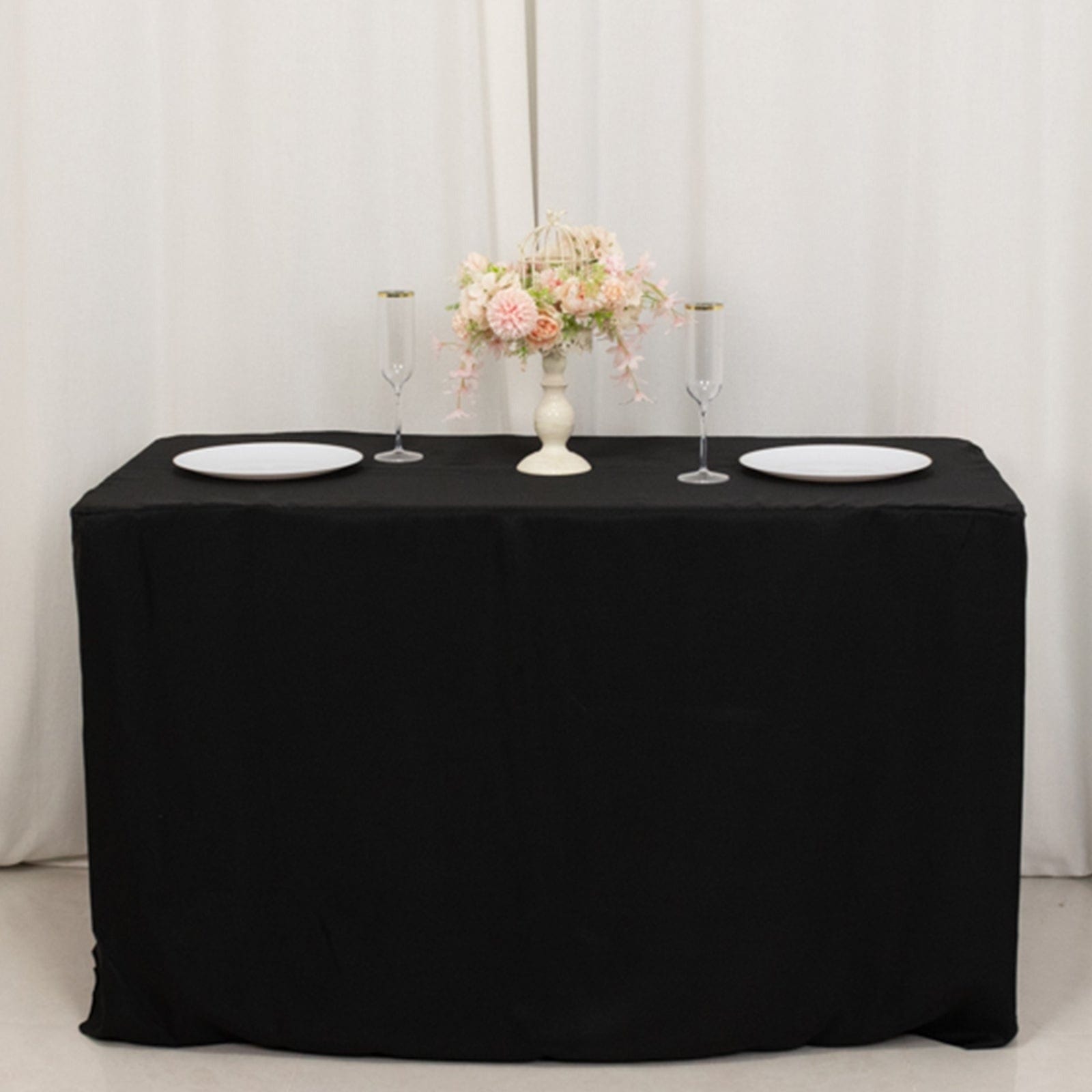 Black 24x30 in Fitted Polyester Rectangular Tablecloth