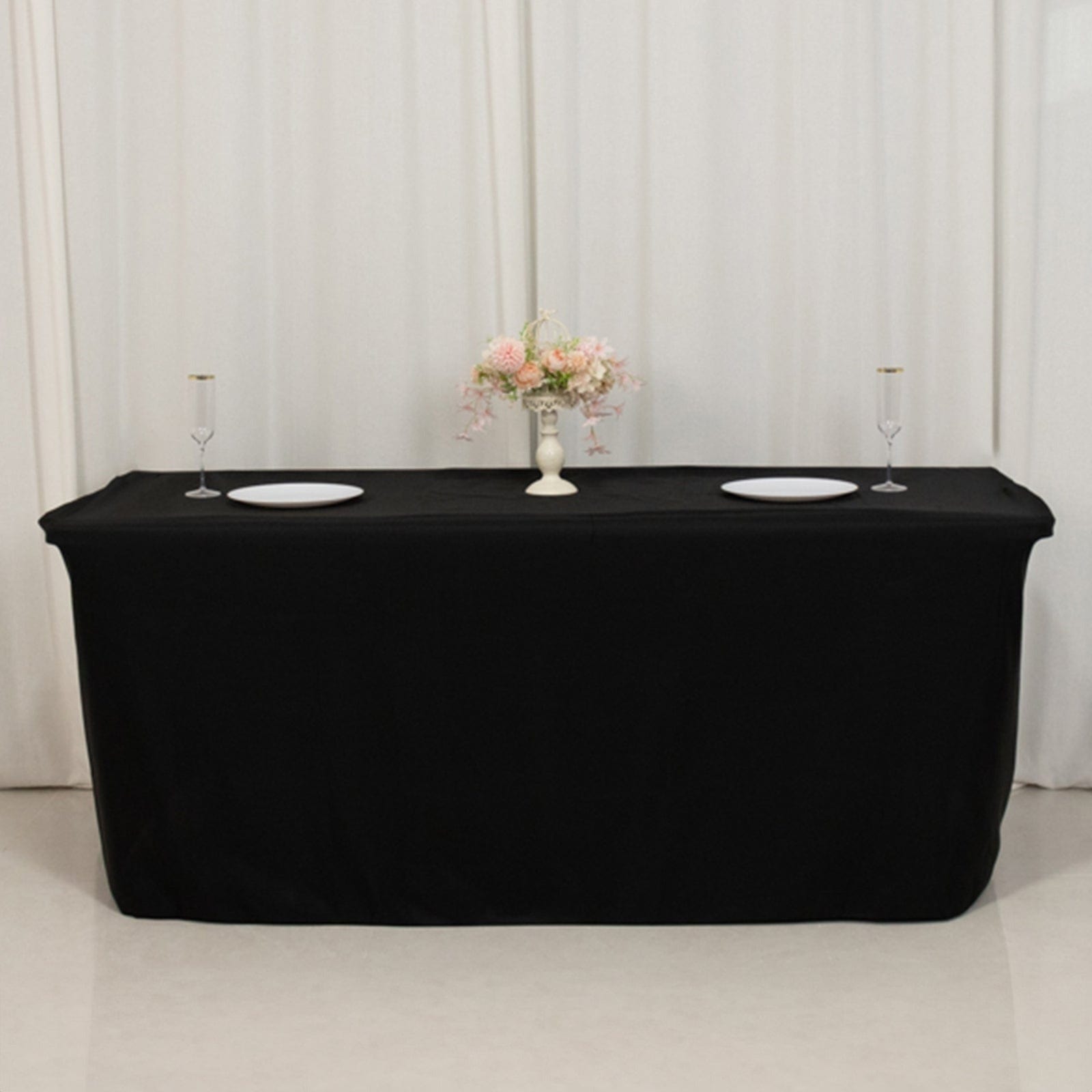 Black 24x30 in Fitted Polyester Rectangular Tablecloth