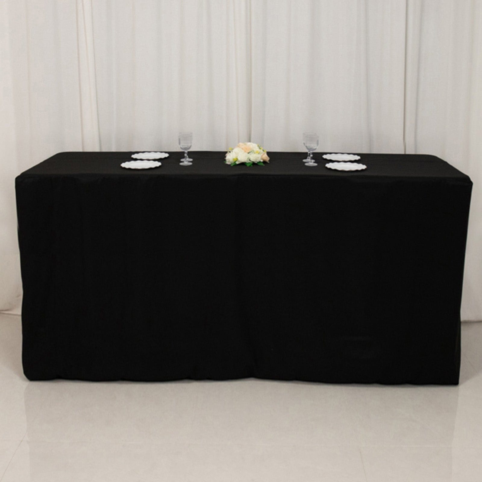 Black 24x42 in Fitted Polyester Rectangular Tablecloth