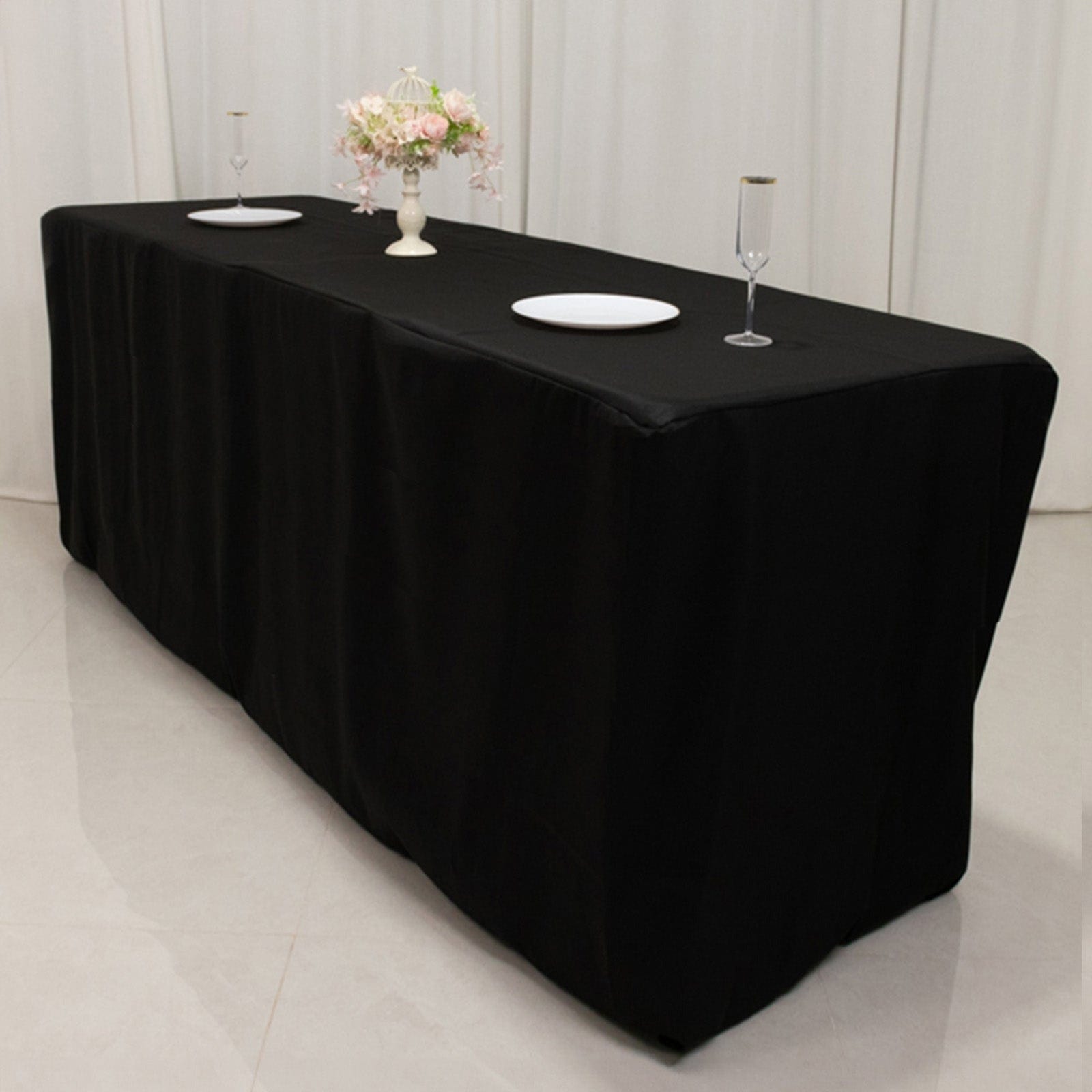 Black 24x42 in Fitted Polyester Rectangular Tablecloth