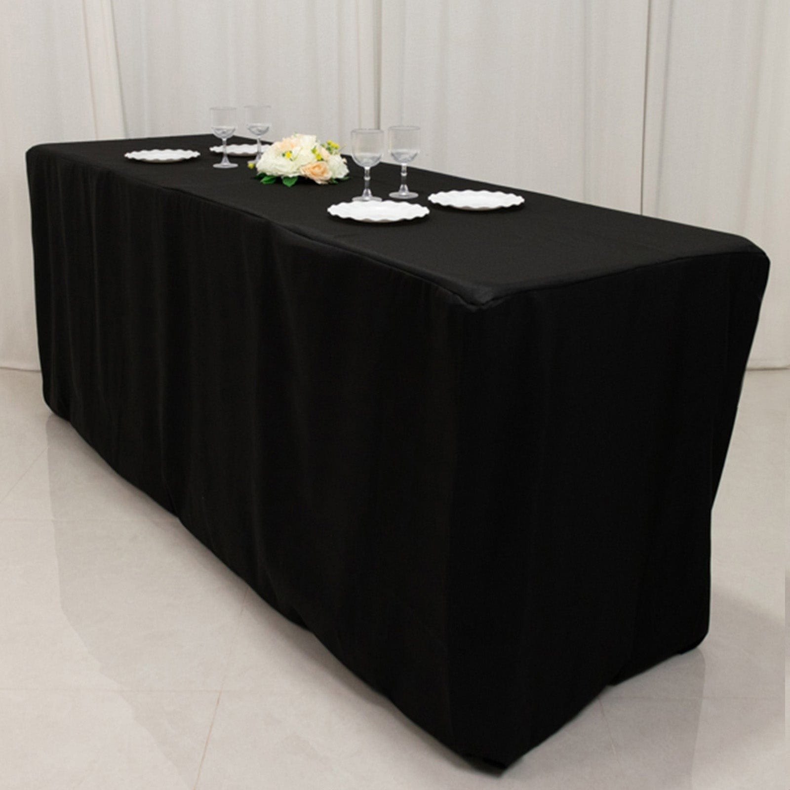Black 24x42 in Fitted Polyester Rectangular Tablecloth